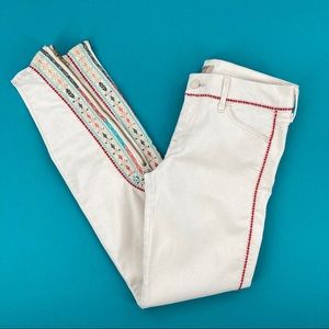Mother The Looker Embroidered White Jeans Boho